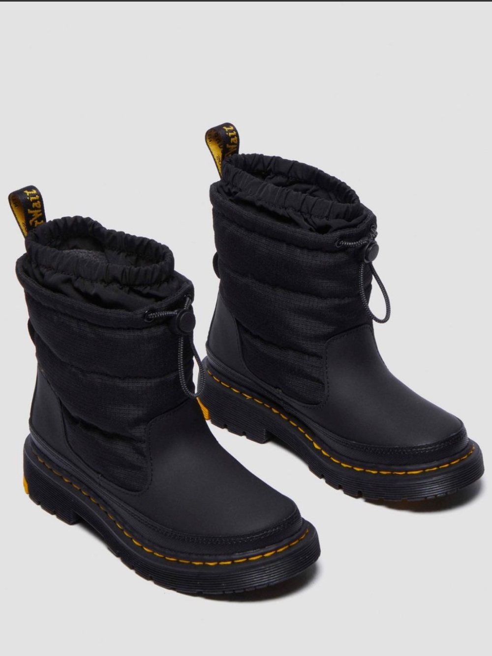 Dr. Martens Black Winter Pull-Top Boots with Yellow Stitching